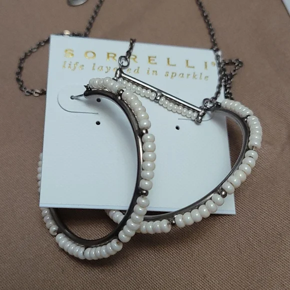 Sorrelli Elena Polished Pearl Hoop Earrings and Necklace Silver tone New RP $210 - Picture 1 of 10